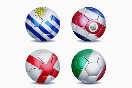 Football national team flags on soccer ballsの写真素材