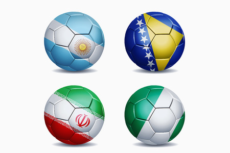 Football national team flags on soccer ballsの写真素材