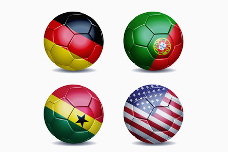 Football national team flags on soccer ballsの写真素材