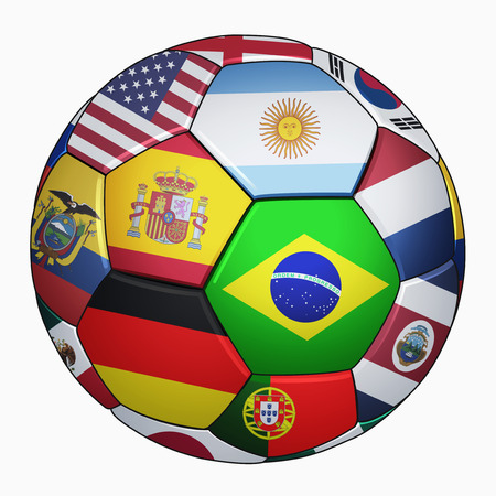 Football national team flags on a soccer ballの写真素材