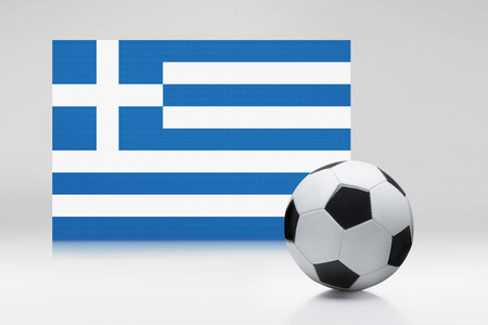 Greece flag with a soccer ballの写真素材