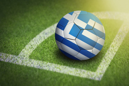 Taking a corner with Greece flag soccer ballの写真素材
