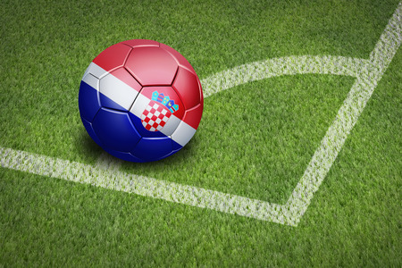 Taking a corner with Croatia flag soccer ballの写真素材