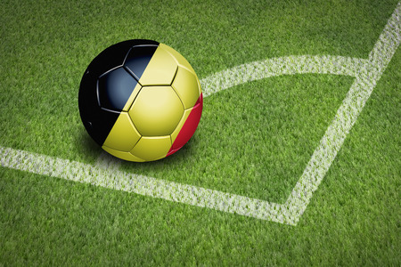 Taking a corner with Belgium flag soccer ballの写真素材