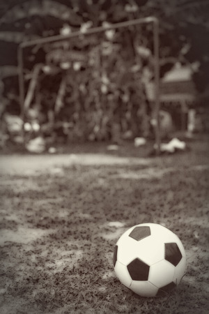 Soccer ball on a playing fieldの写真素材