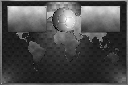  Metal plate with world map and soccer teamの写真素材