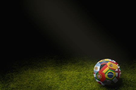 World flags soccer ball on a playing fieldの写真素材