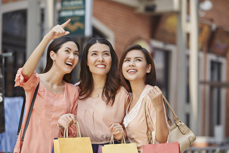 Young women with shopping bagsの写真素材