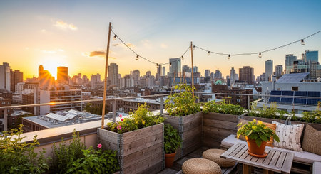 Cityscape of New York City at sunset, United States of Americaの素材