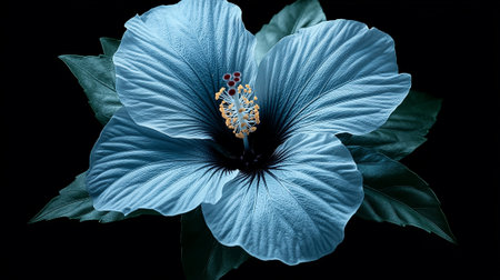 Blue hibiscus flower isolated on black background, clipping path includedの素材