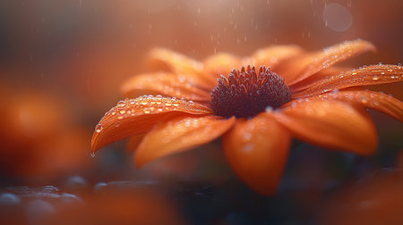 Orange gerbera flower with water droplets on the petalsの素材