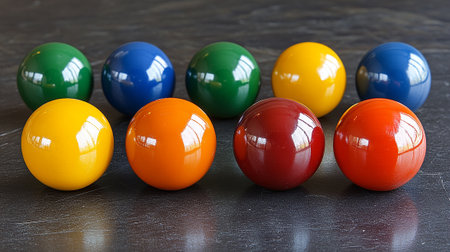 Group of colorful plastic balls on a dark background. Close-up.の素材