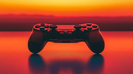 Gamepad on the background of the sunset. 3D rendering.の素材