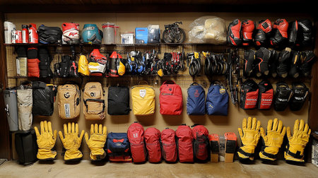 Hiking equipment in a store in Bangkok.の素材