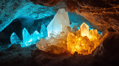 Ice cave with stalactites and stalagmites inside.の素材