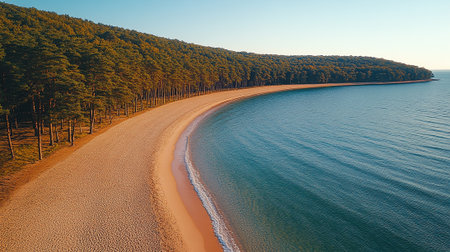 Aerial view of sandy beach and pine forest in Baltic sea.の素材