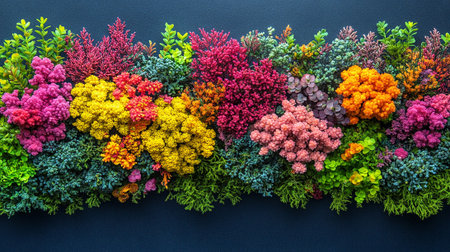 Colorful autumn flowers on black background. Flat lay, top viewの素材