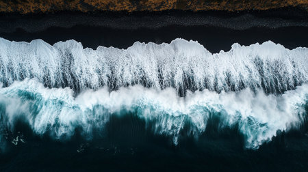 Aerial view of ocean waves in Iceland. 3d rendering.の素材
