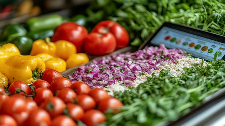 vegetables on scales in the market, closeup of photoの素材
