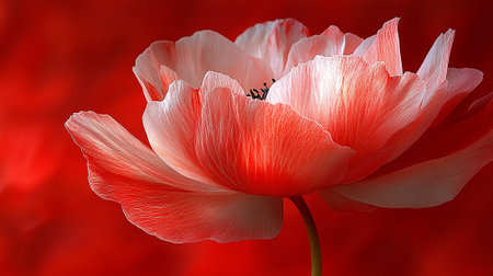 poppy on a red background, close-up of a flowerの素材