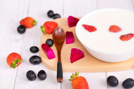 Nutritious breakfast with fruit yogurtの写真素材