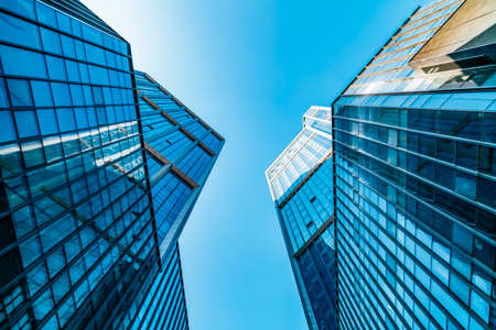 High-rise building with blue sky overhead shotのeditorial素材