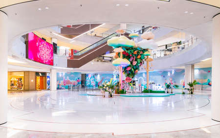 Mall lobby and escalatorの写真素材