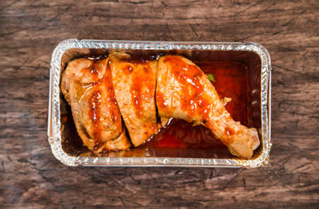 All kinds of food takeaways in tin cartons, trotters, chicken legs, chicken wings set
