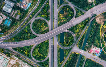 Aerial view of Tianjin city overpass in Chinaの写真素材