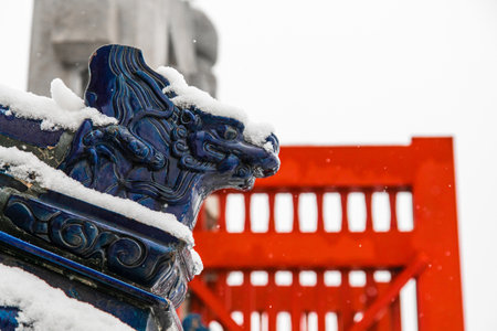 The scenery of Beijing Tiantan Park under snowのeditorial素材