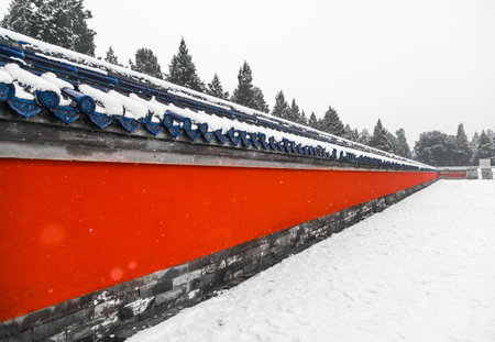 The scenery of Beijing Tiantan Park under snowのeditorial素材