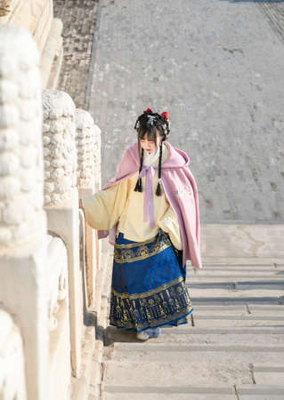 Portraits of women in ancient Hanfu in the Forbidden Cityのeditorial素材