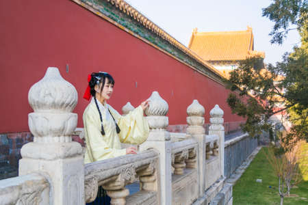 Portraits of women in ancient Hanfu in the Forbidden Cityのeditorial素材