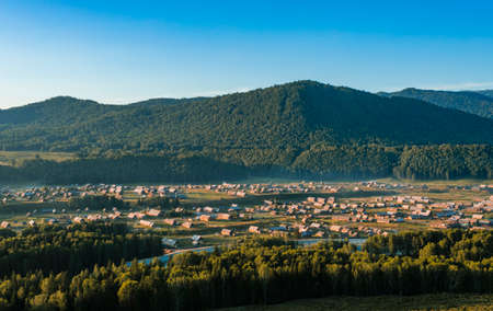 Morning sunrise scenery in Hemu, Xinjiangの写真素材