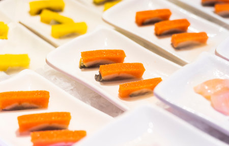 Sushi delicacies in the buffet restaurantの写真素材