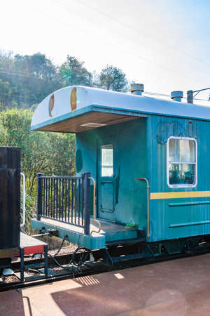 Vintage green leather train and locomotive