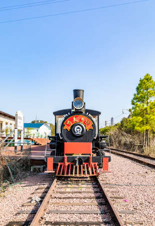 Vintage green leather train and locomotive