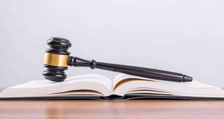 Judge hammer and scales on the table, legal issuesの写真素材