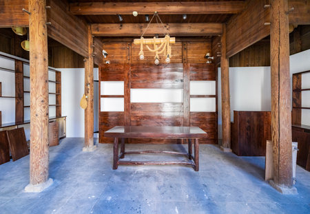 Interior of a room with wooden furniture in a traditional Chinese styleの写真素材