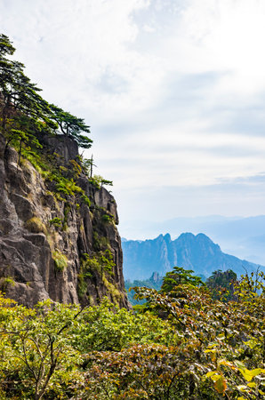 Mountain landscape view in Huangshan National Park, China.の写真素材