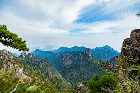 Mountain landscape view of Huangshan National Park, China.の写真素材