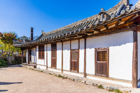 Traditional Korean architecture in Hanok Village, Seoul, South Korea.の写真素材