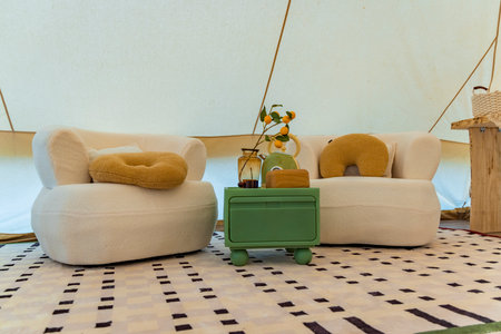 Interior of a living room with sofa and armchair, stock photoの写真素材