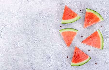Slices of watermelon on white background. Top view.の写真素材