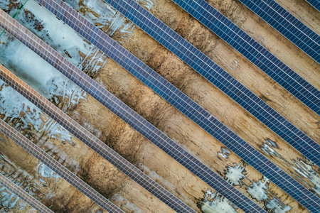 Solar panels installed on the roof of a house. Top view.の写真素材