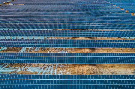 Solar panels in a solar power plant. The concept of renewable energy.