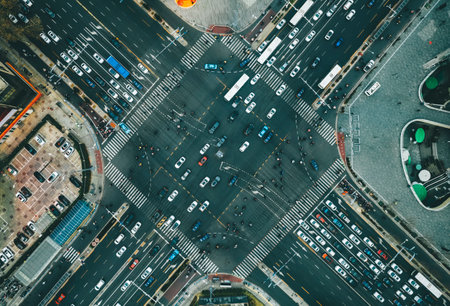 Aerial view of traffic jam in a city. Traffic jam in the cityの写真素材