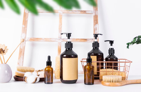 Set of cosmetic products on white background. Beauty and spa concept.の写真素材