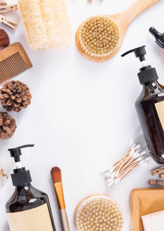Set of zero waste and eco friendly products on a white background.の写真素材