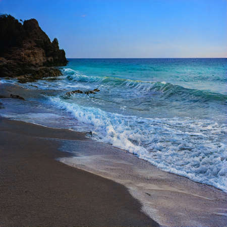 AI generated beach view with rocks